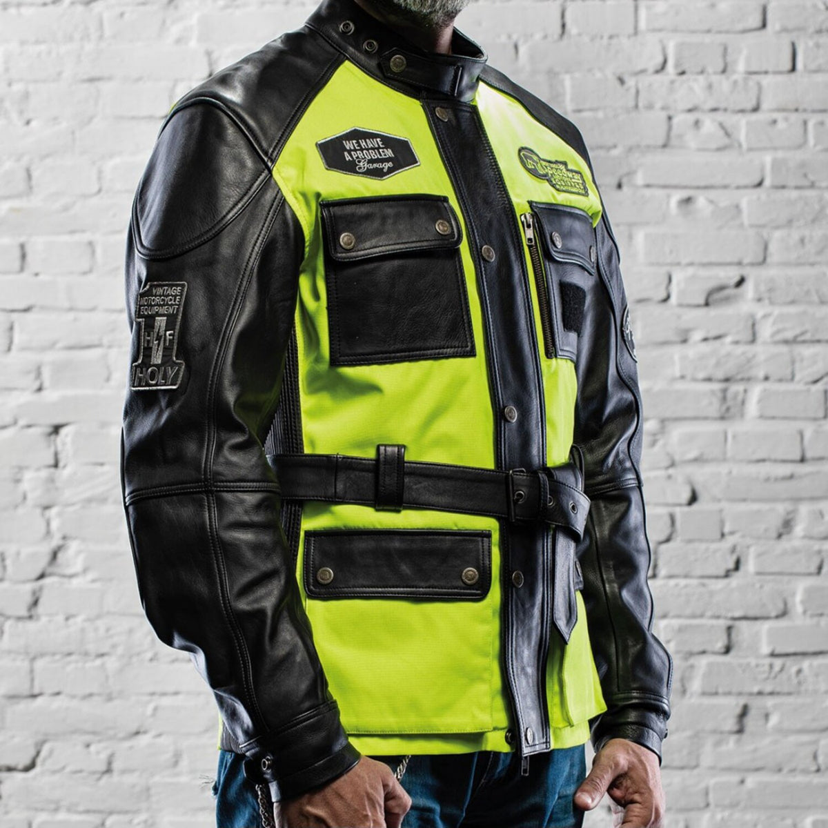 Holy Freedom Quattro Vision leather jacket black/fluo yellow