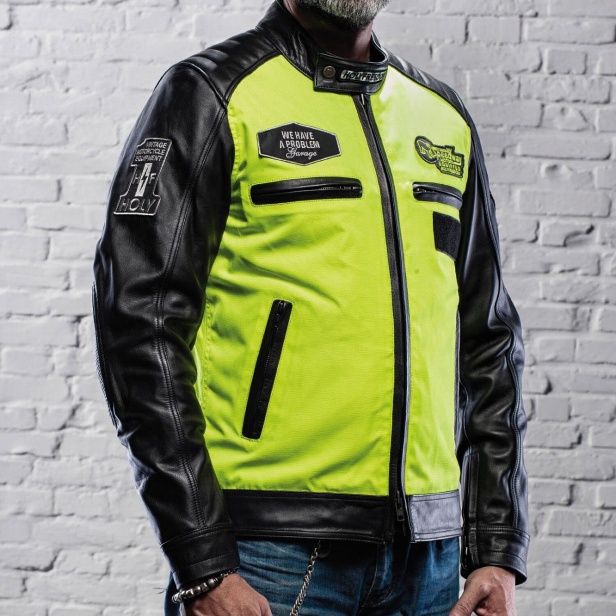 Holy Freedom Zero Vision leather jacket black/fluo yellow
