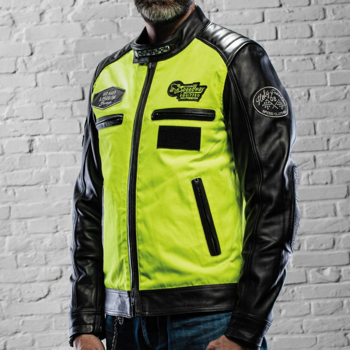Holy Freedom Zero Vision leather jacket black/fluo yellow
