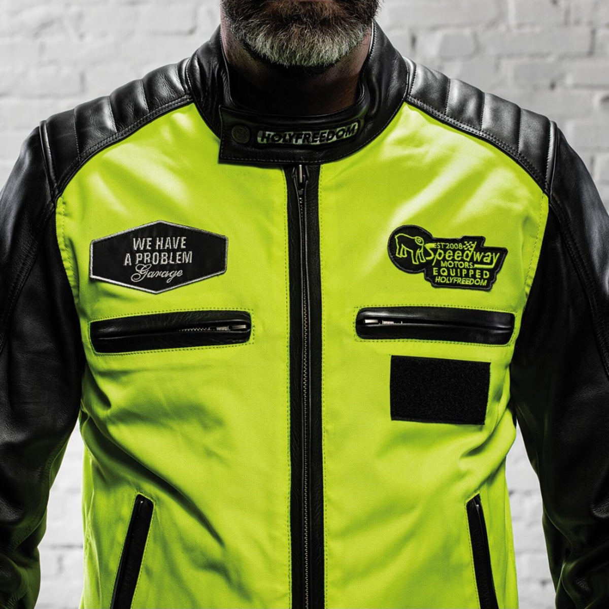 Holy Freedom Zero Vision leather jacket black/fluo yellow