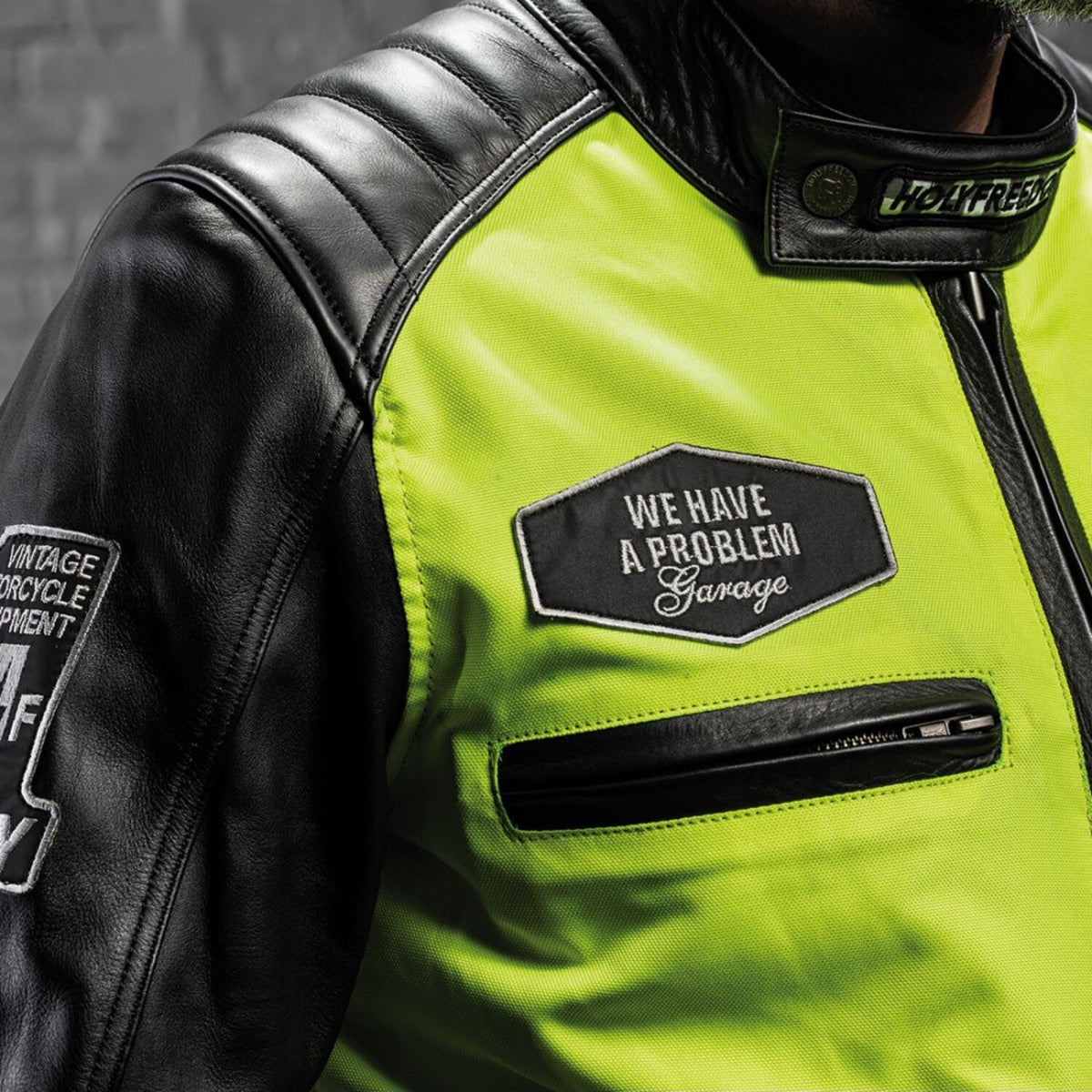Holy Freedom Zero Vision leather jacket black/fluo yellow