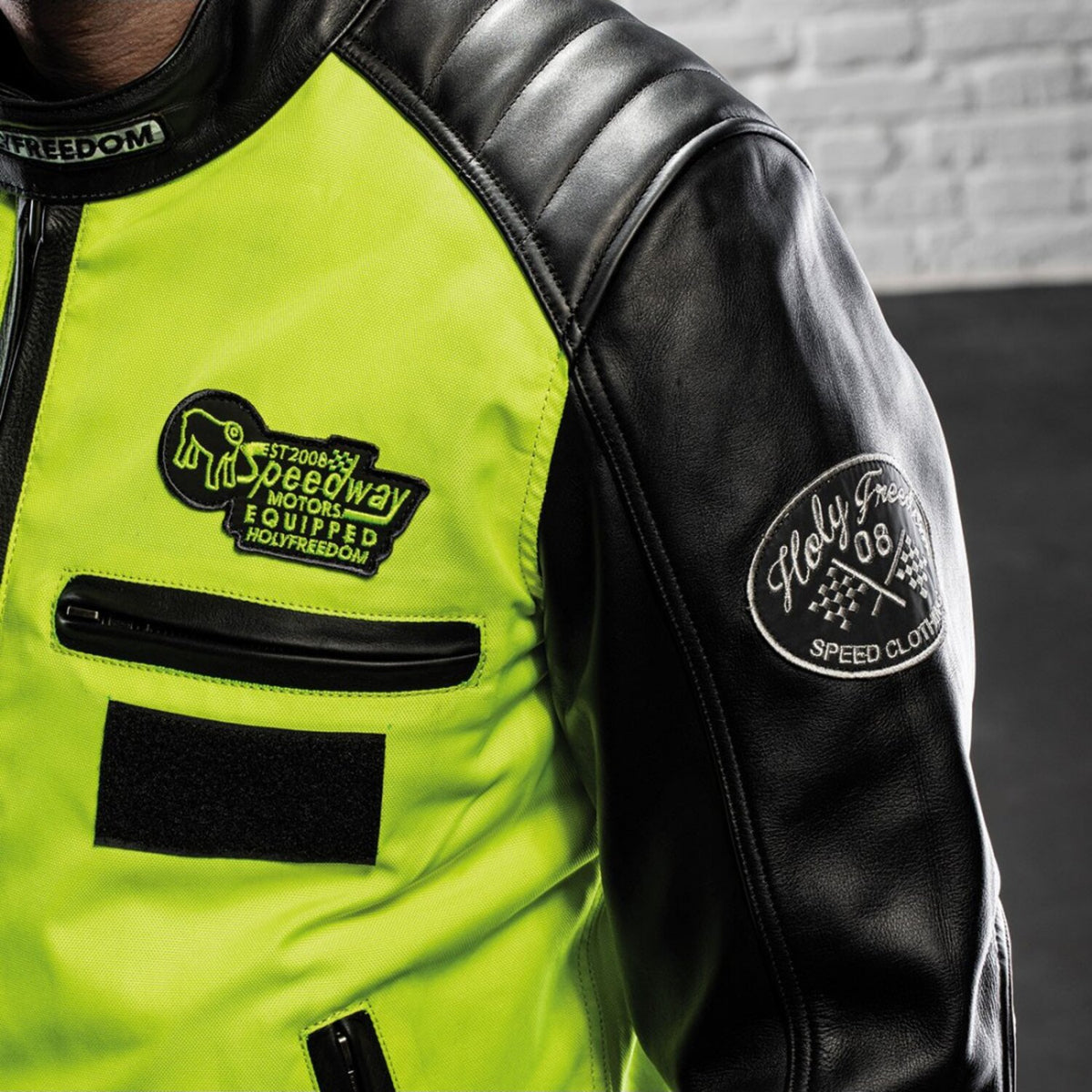 Holy Freedom Zero Vision leather jacket black/fluo yellow