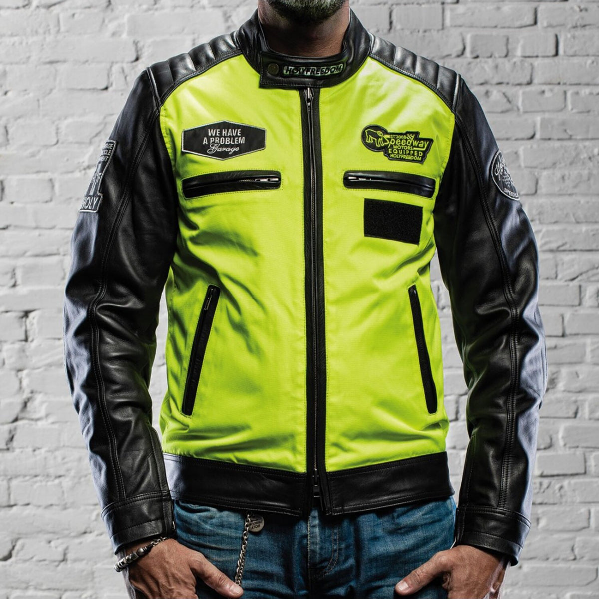 Holy Freedom Zero Vision leather jacket black/fluo yellow