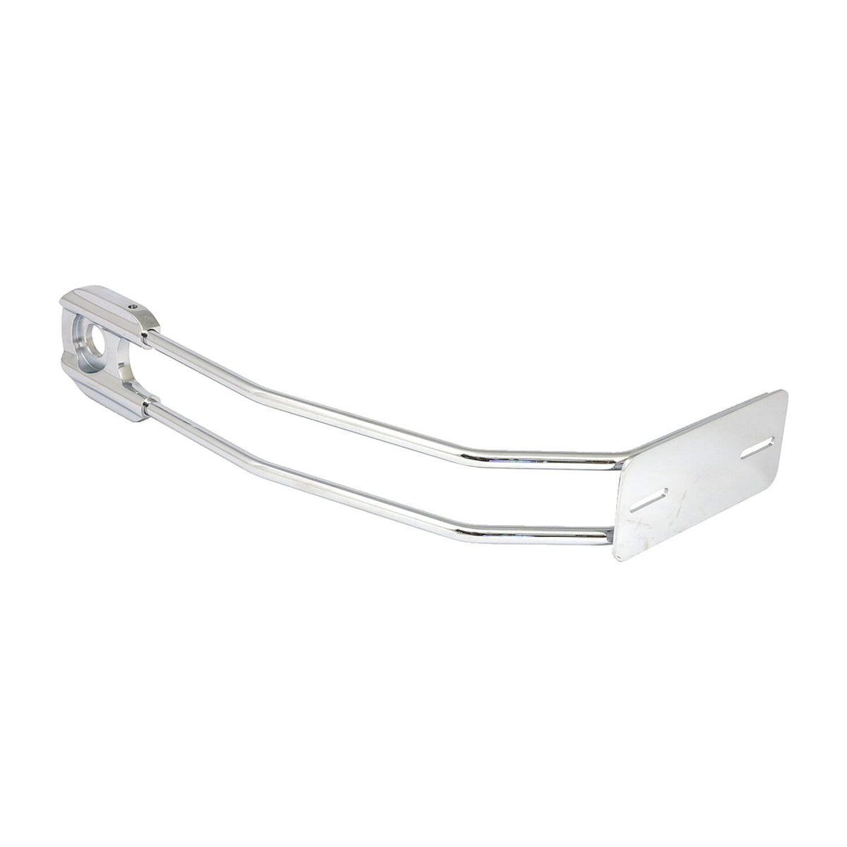 Behind tire license plate holder, axle mount. Chrome