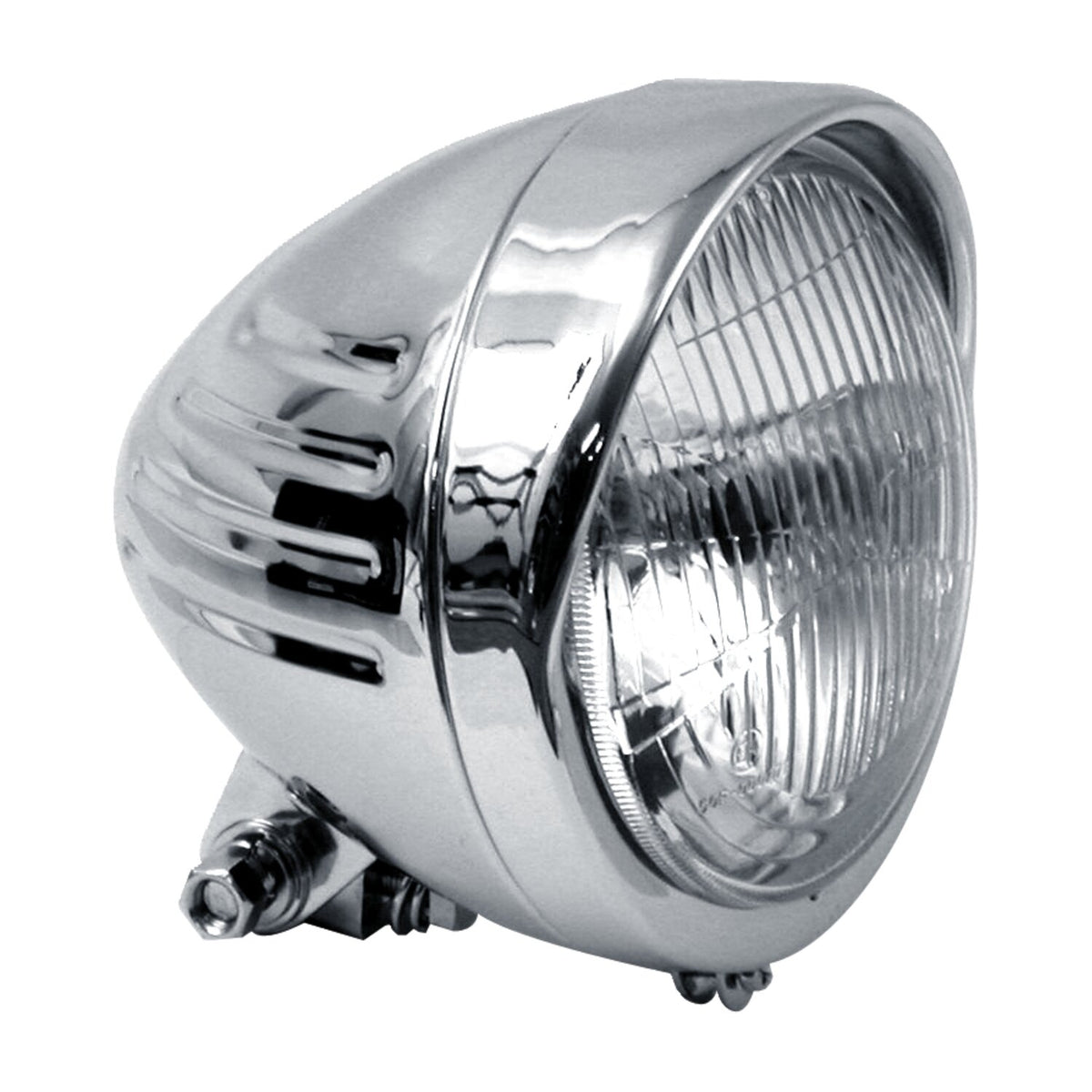 5-3/4" ribbed bullet headlamp with visor. Chrome