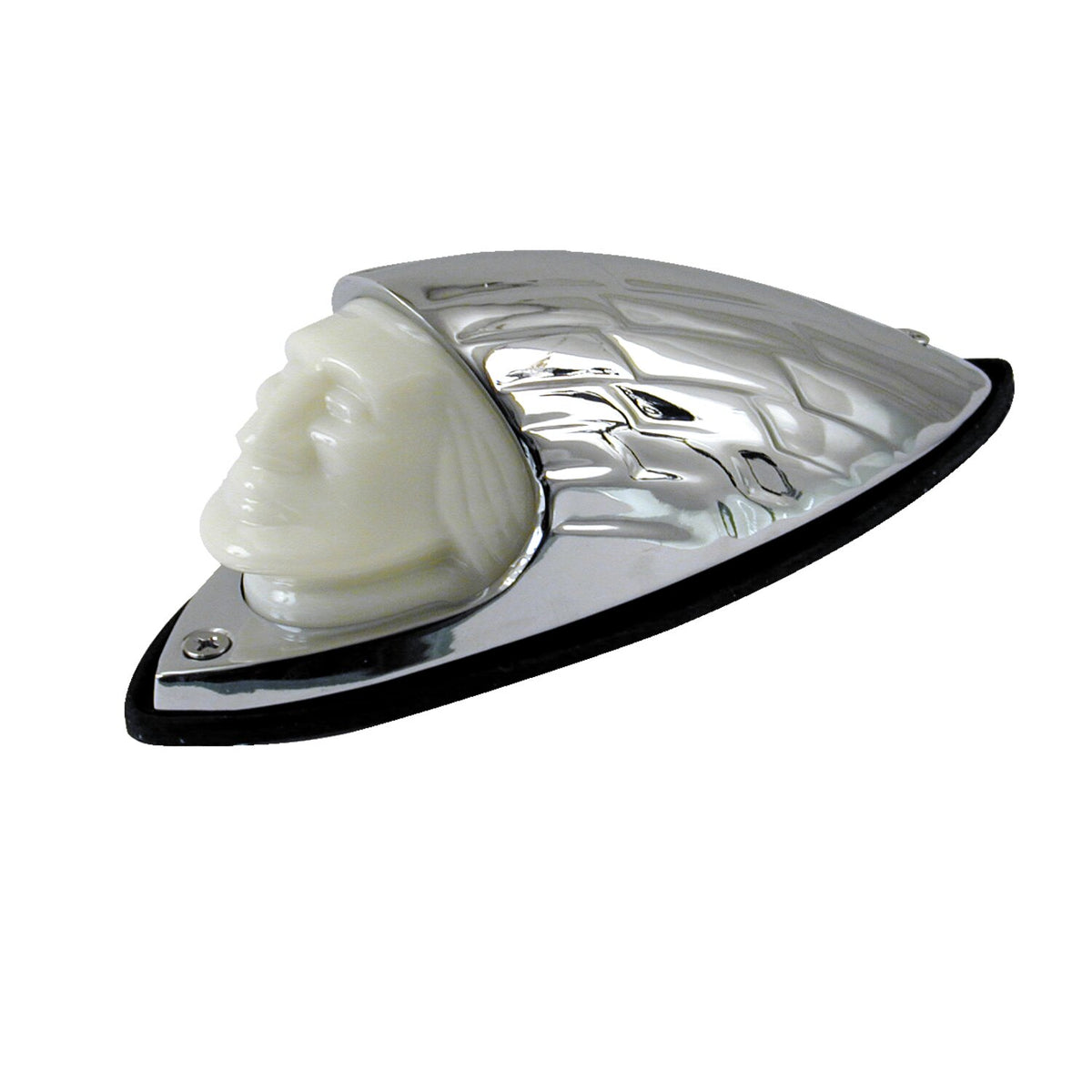 Lighted front fender ornament. Chrome, white lens