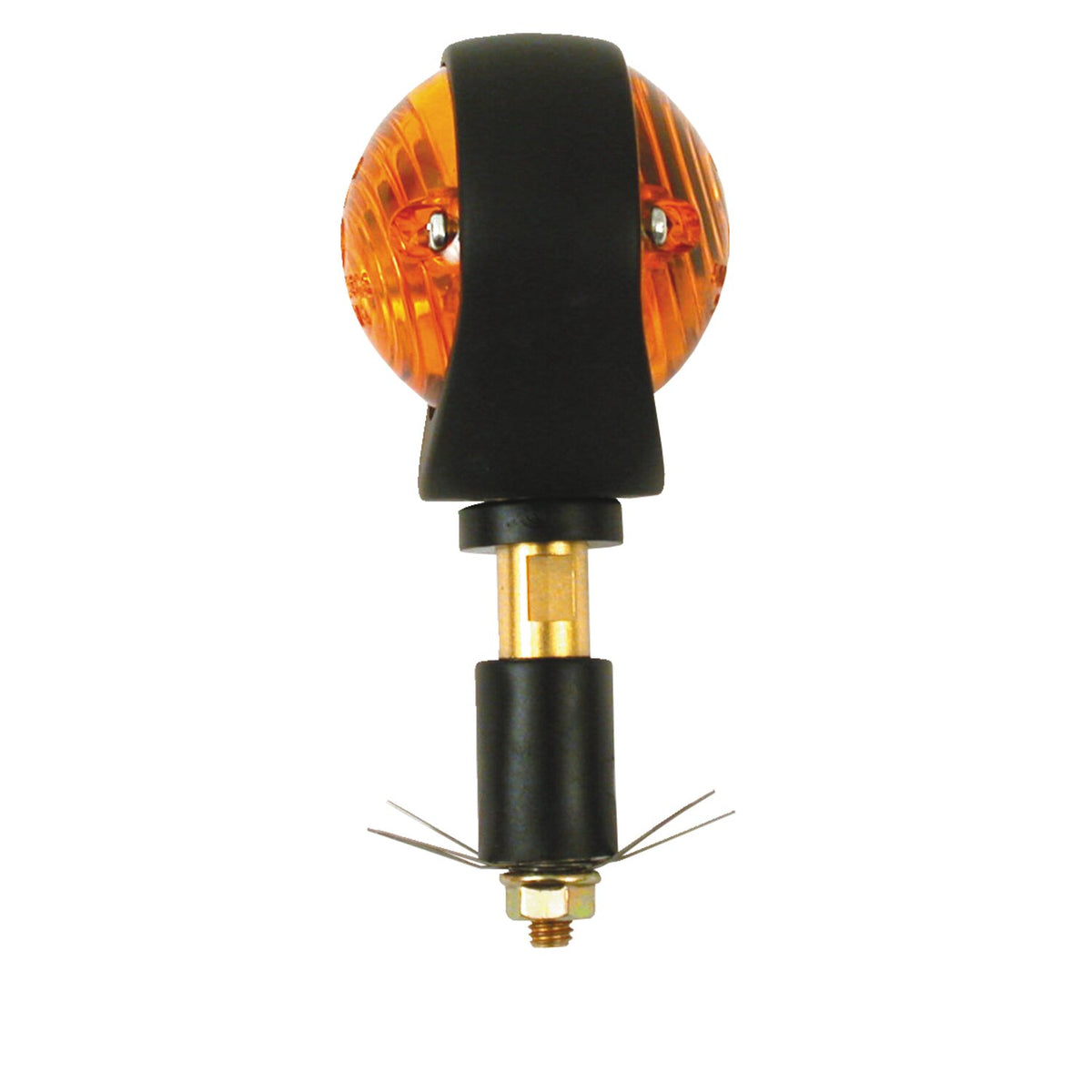 Full size bulls-eye, in-bar turn signals. Black. Amber lens