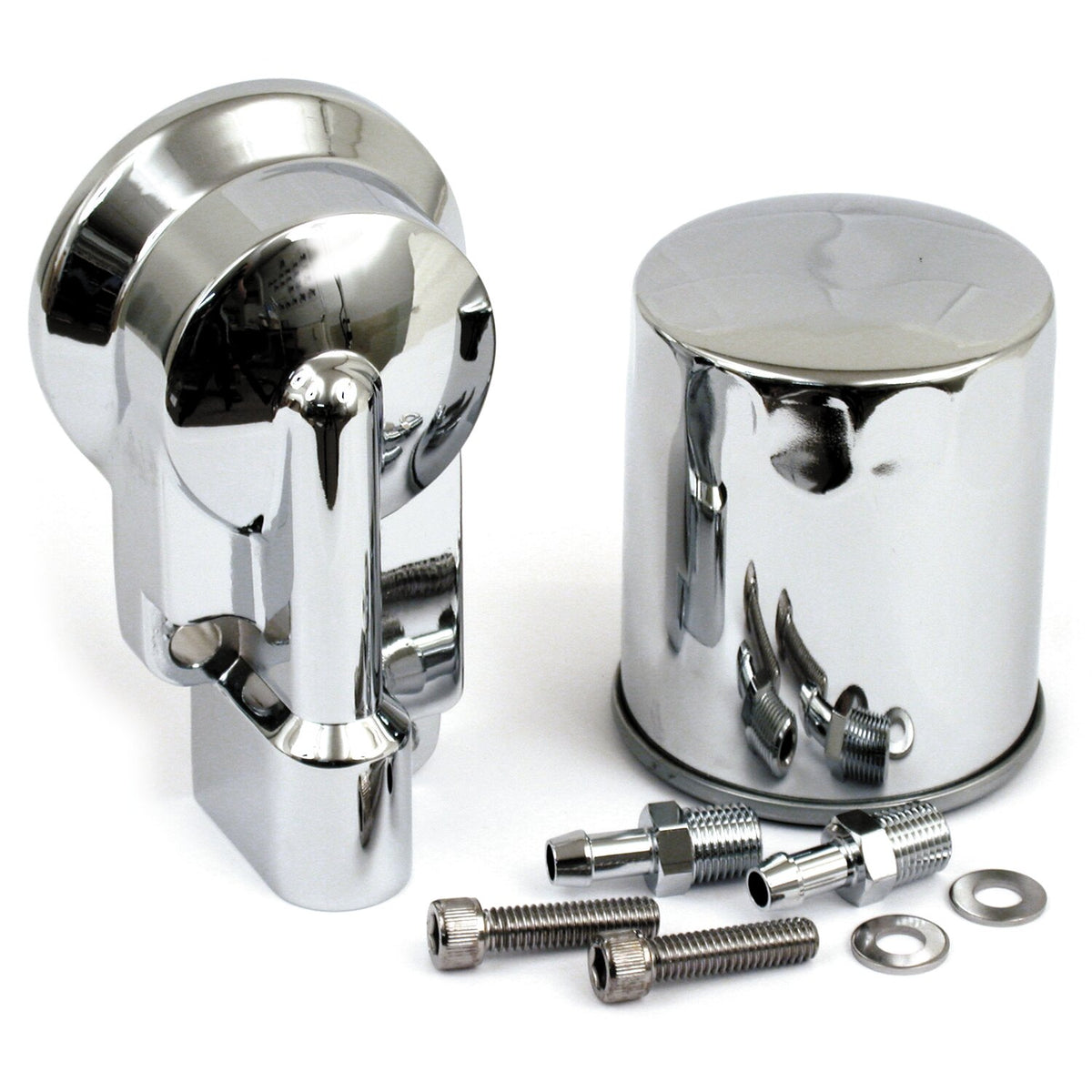 Oil filter mount bracket kit. Chrome