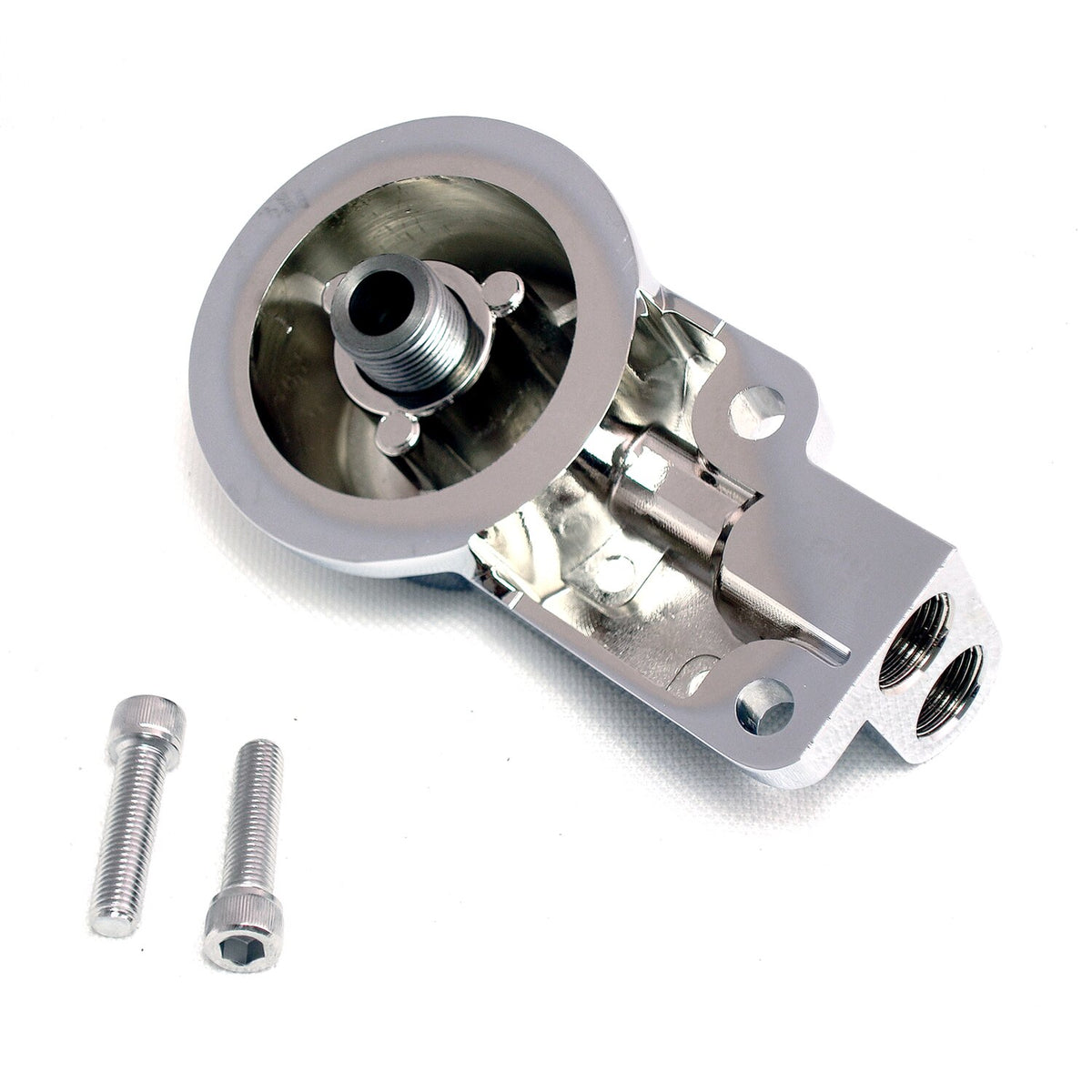 Oil filter mount bracket kit. Chrome