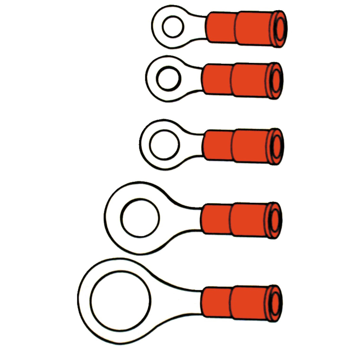Connectors, ring terminal PVC, crimp. Red 3.5mm