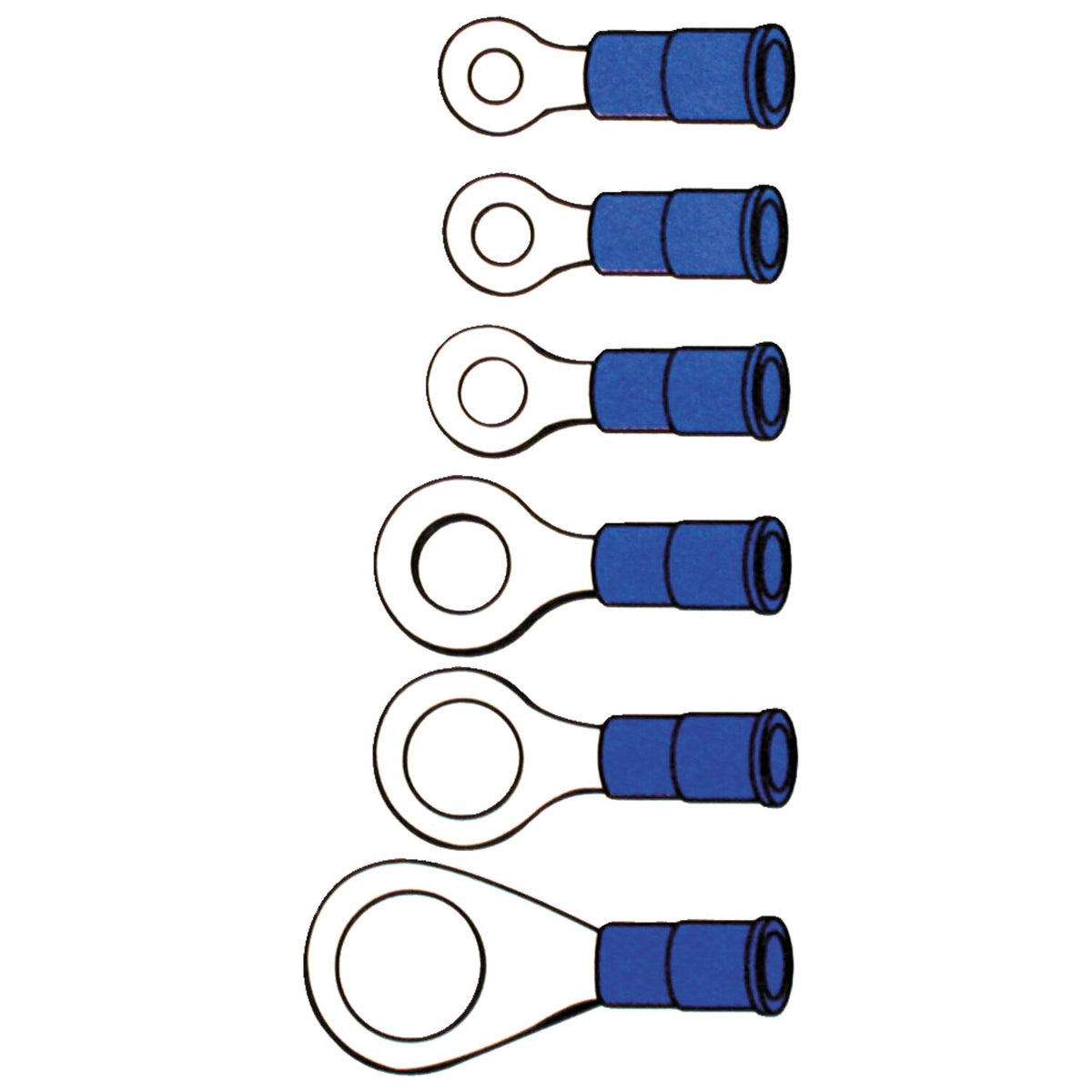 Connectors, ring terminal PVC, crimp. Blue 3.5mm