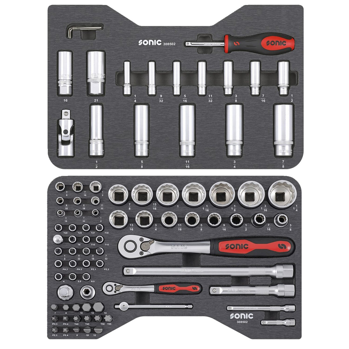 Sonic, combination socket/bit set 85-piece. US/SAE