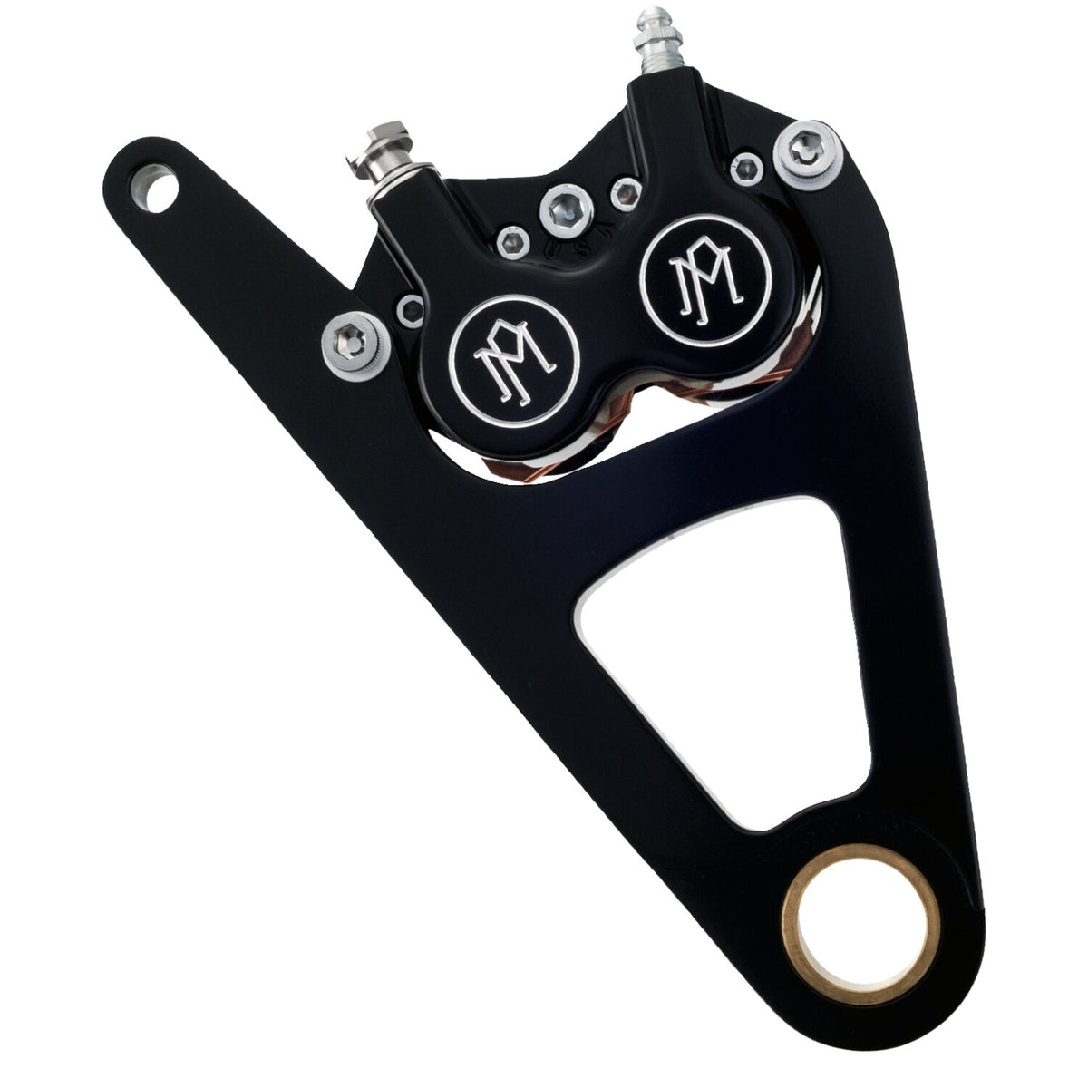 PM, Right front 4-p caliper bracket, 11.5". Black