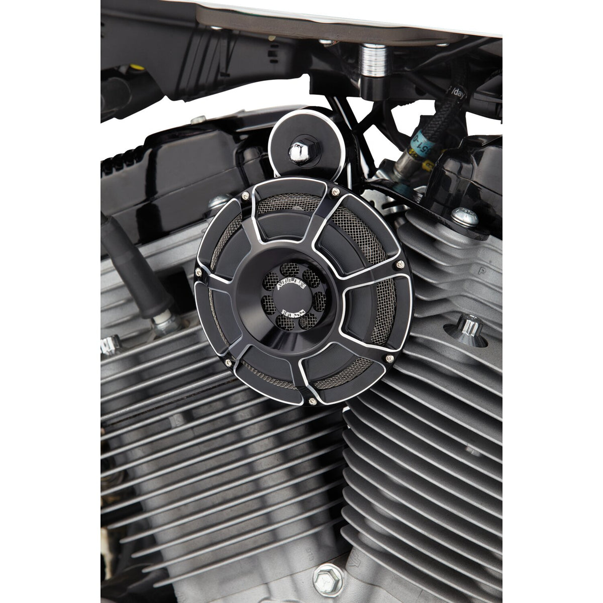 Arlen Ness, billet horn kit, Beveled. Black CC