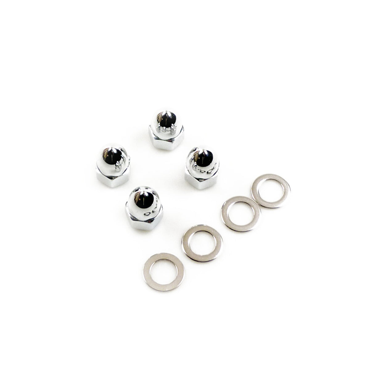 GW, rocker shaft end nut set. Acorn style, chrome