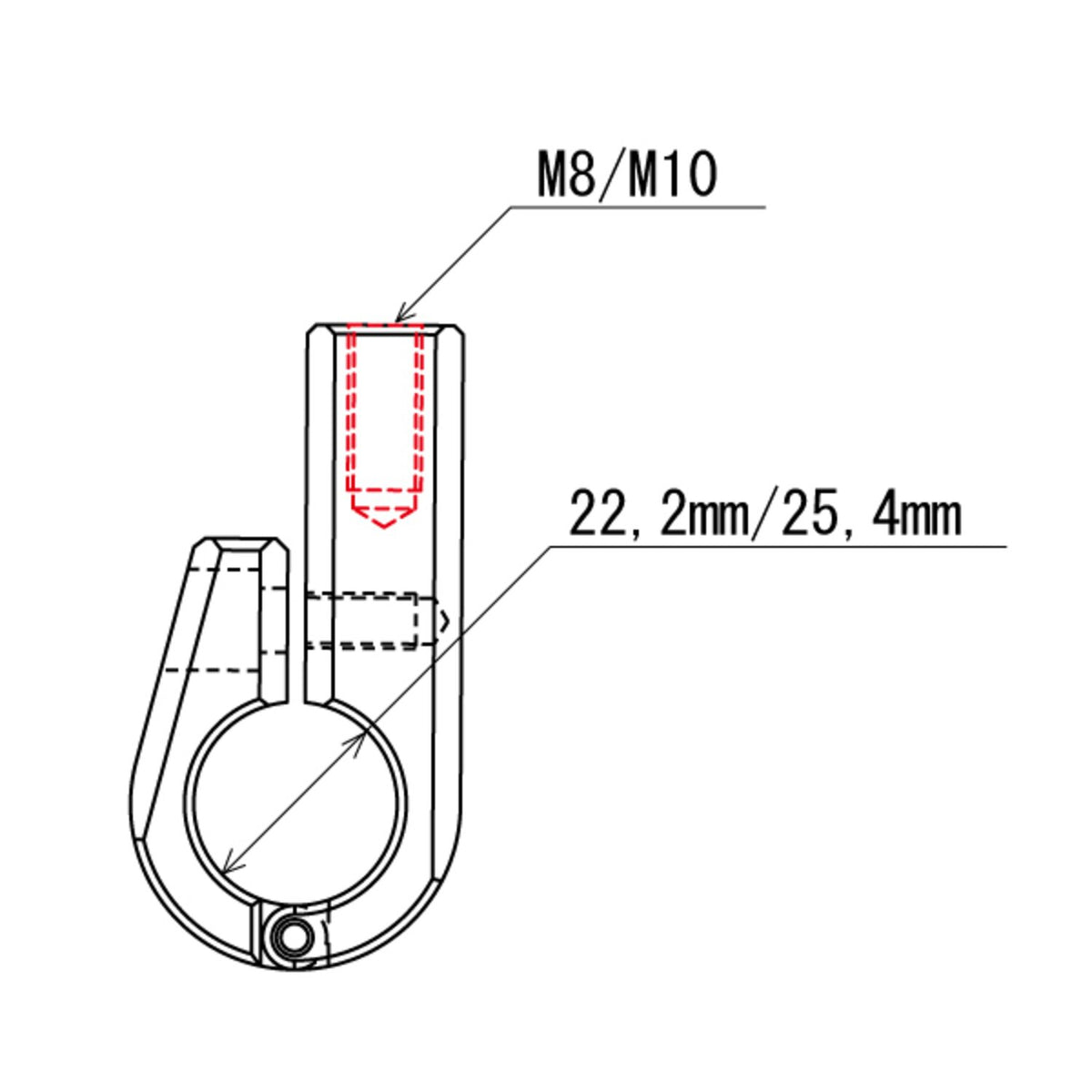 Daytona, universal bracket. Top mount. 7/8" ID, M8 thread
