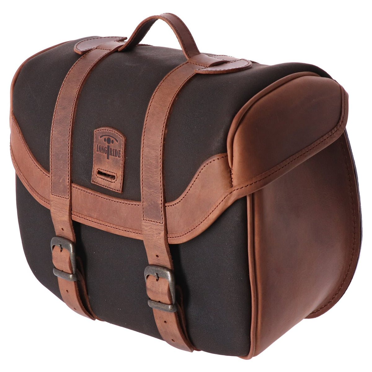 Longride, click-on Retro saddlebag waxed cotton. Khaki