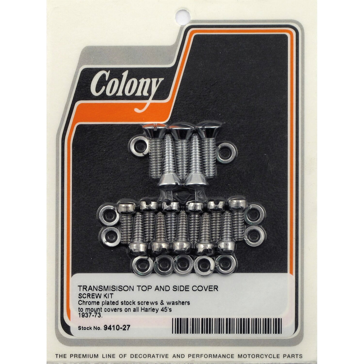 Colony, transmission top & side cover screw kit. Chrome