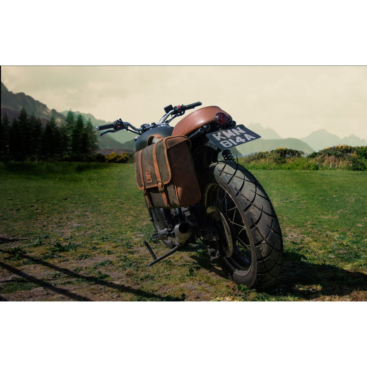Longride, 'Classic' waxed cotton saddlebag. Khaki