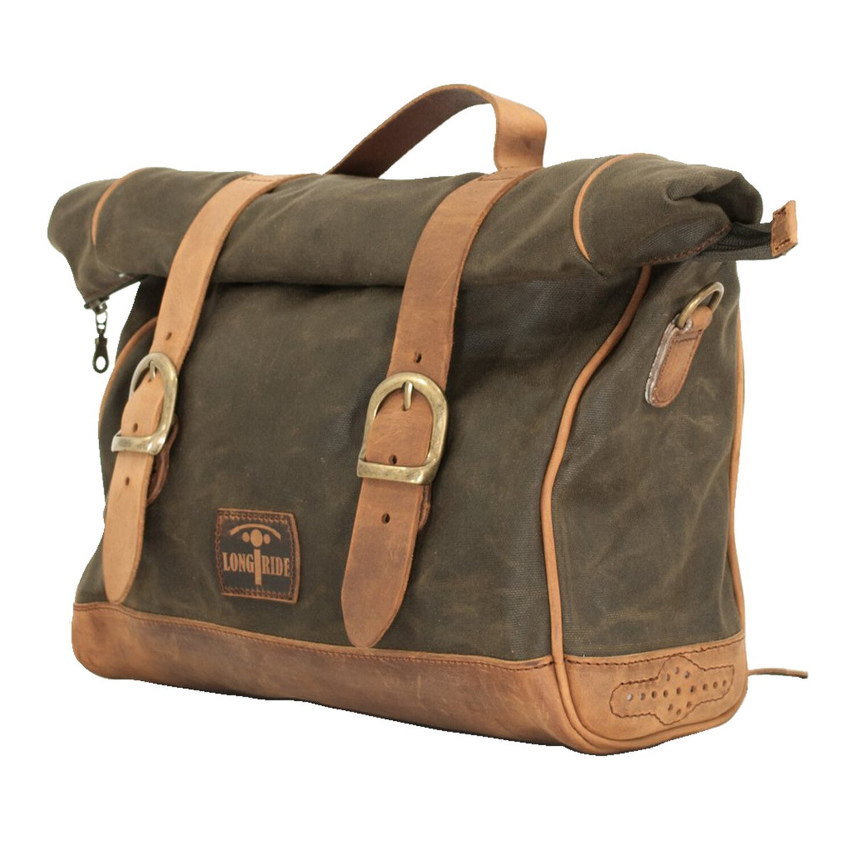 Longride, 'Old Chopper' waxed cotton saddlebag. Khaki