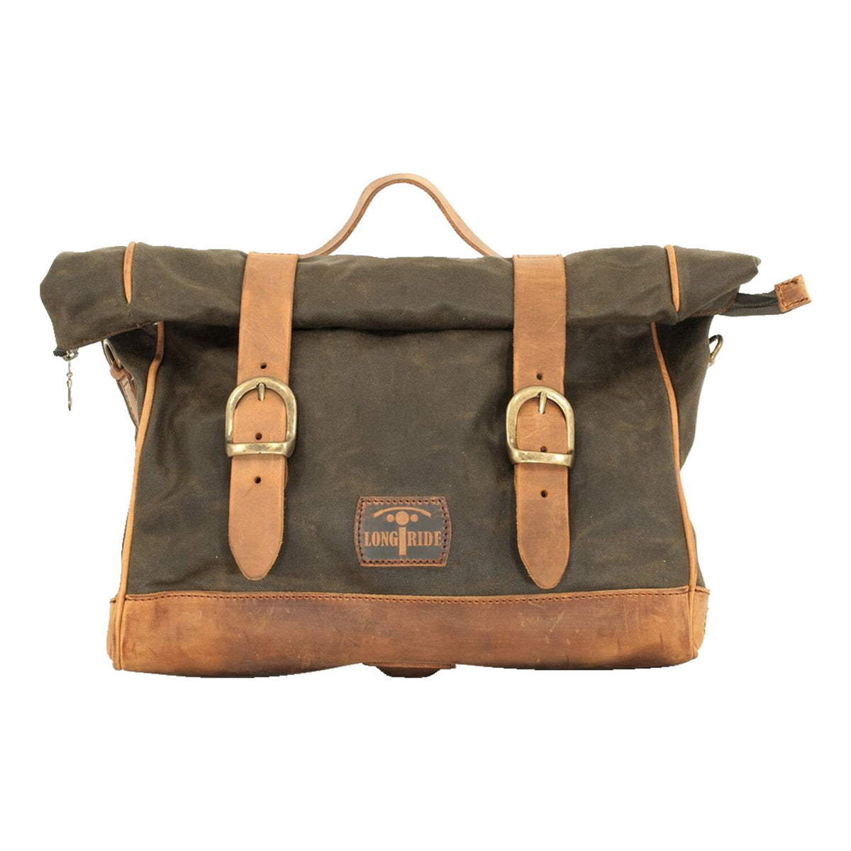 Longride, 'Old Chopper' waxed cotton saddlebag. Khaki