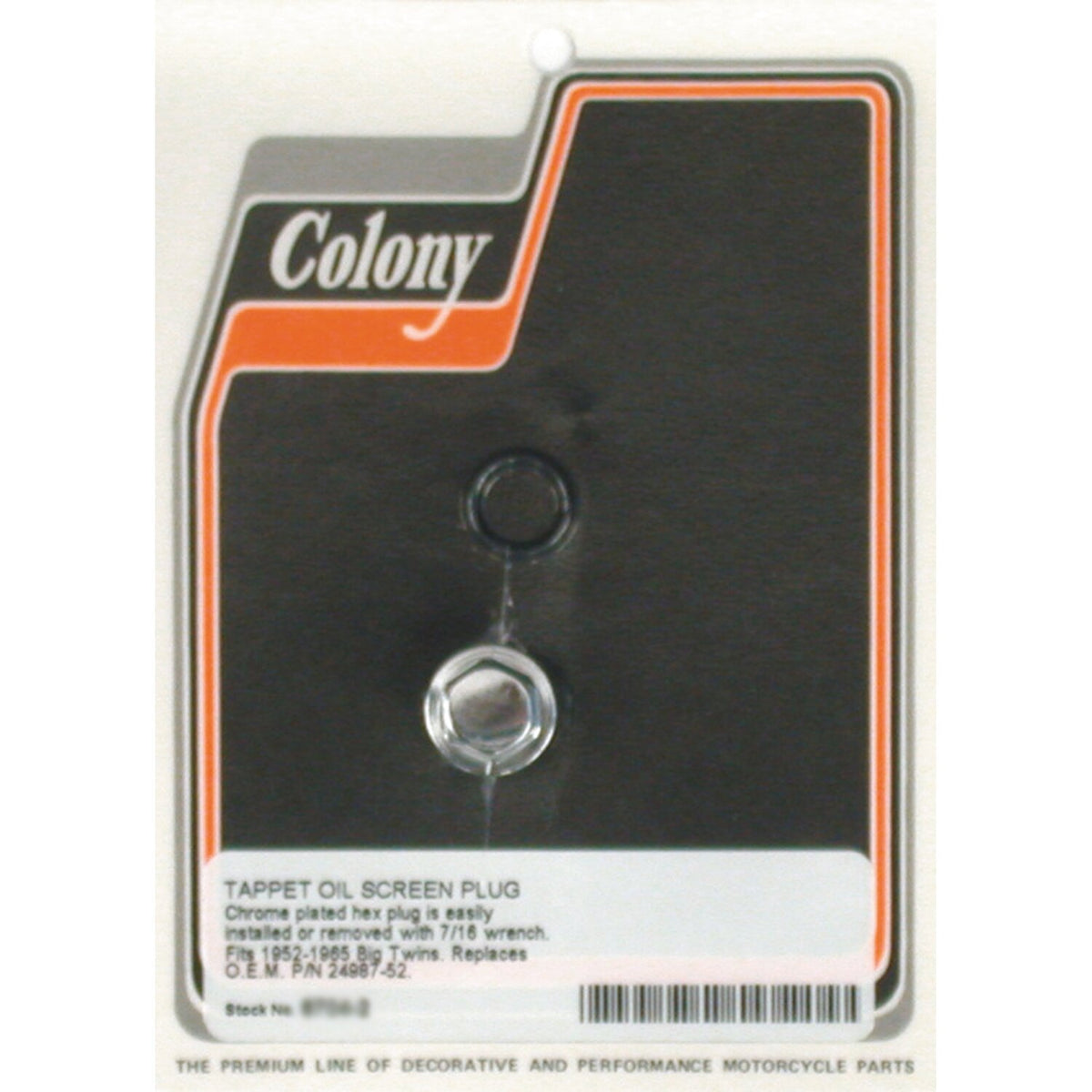 Colony, hex plug oil screen crankcase. Chrome