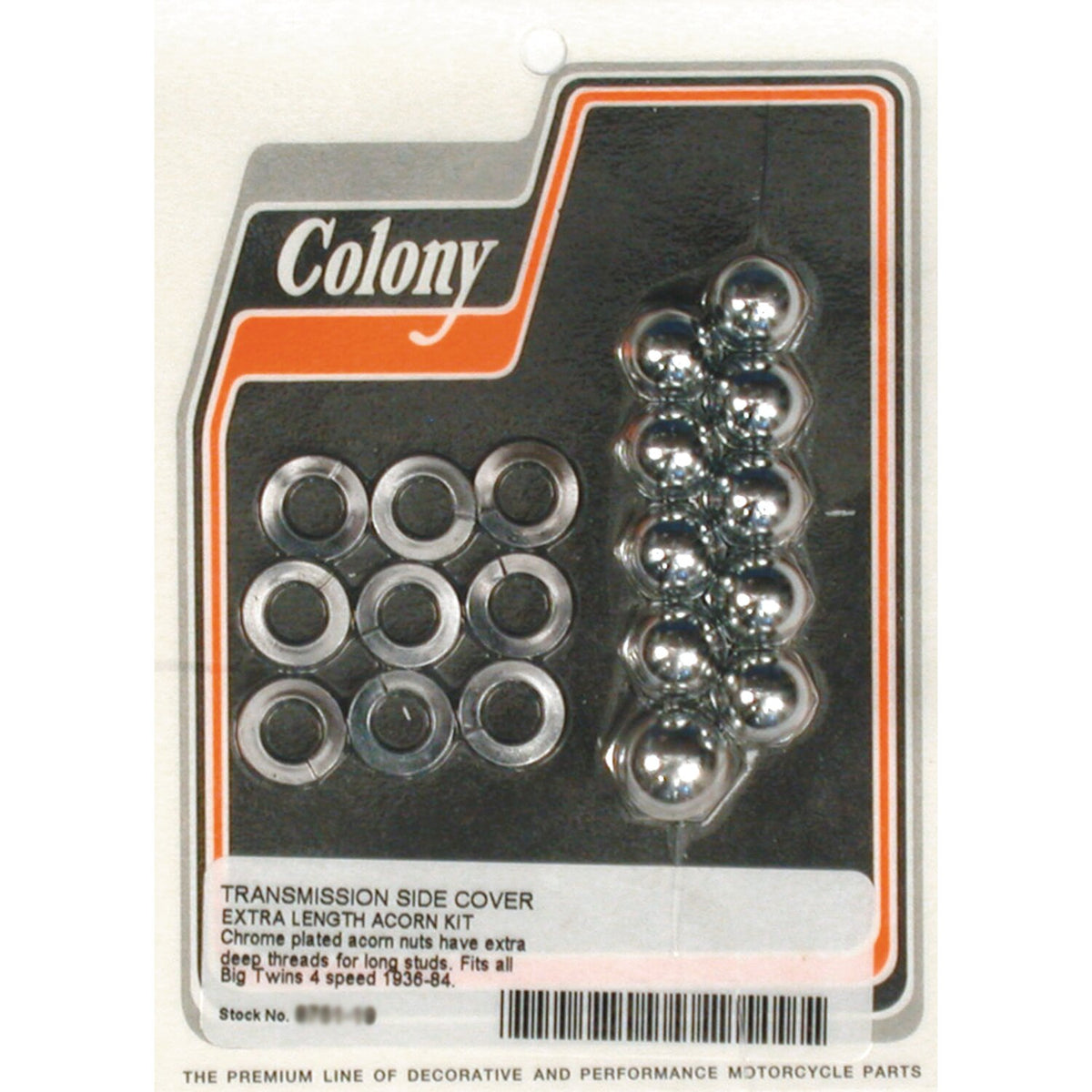 Colony, transmission side cover screw kit. Deep Acorn chrome
