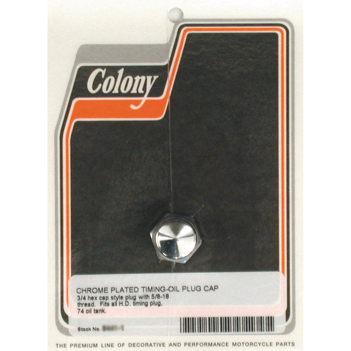 Colony, timing/drain plug. Cap style. Chrome