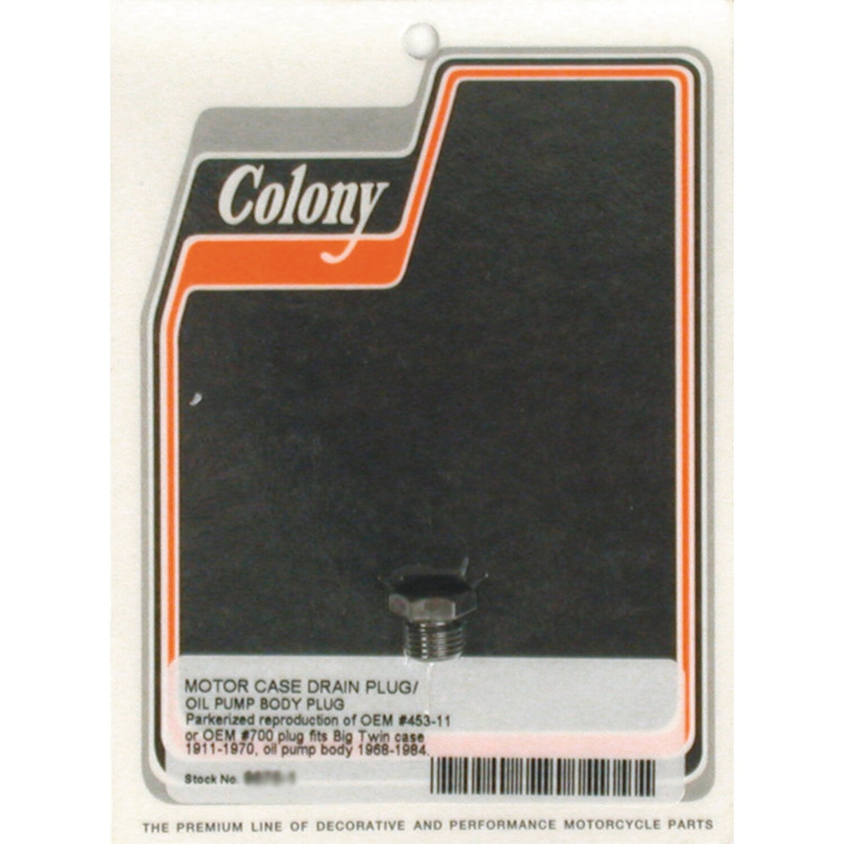 Colony, crankcase drain plug / oil pump plug. Black