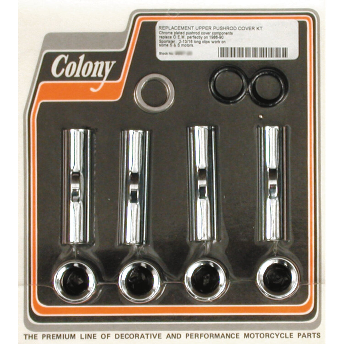 Colony, 86-90 XL upper pushrod cover kit. Chrome