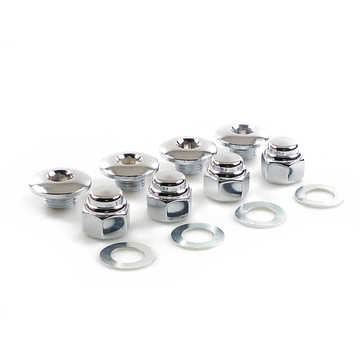 Colony, rocker shaft plug & nut kit. Buttonhead. Chrome