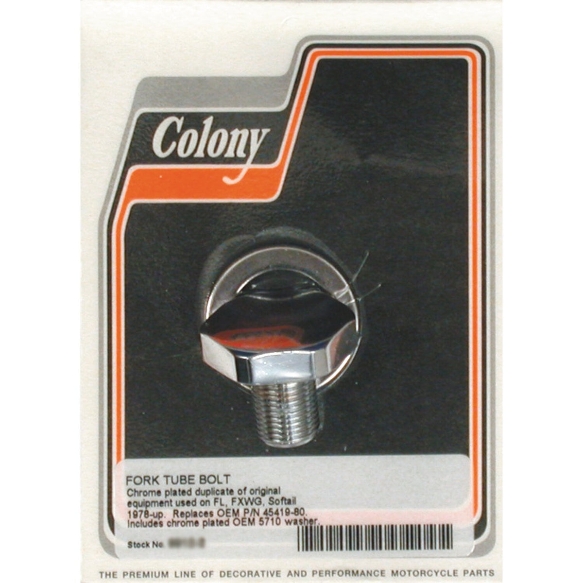Colony, 41mm fork tube cap bolt. Flat Top. Chrome
