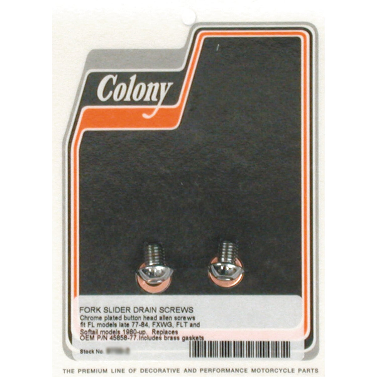 Colony, fork slider drain screws. Chrome Button head