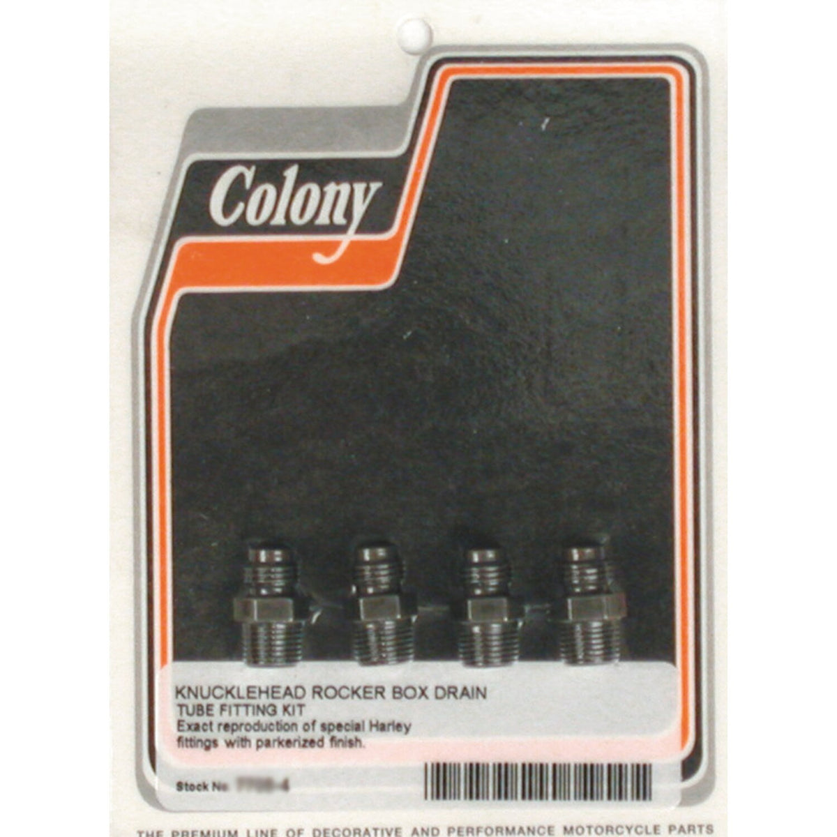 Colony, rocker box oil drain fittings. Black