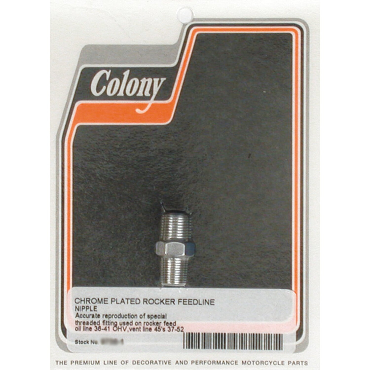Colony, Knuckle rocker box oil feed fitting. Chrome