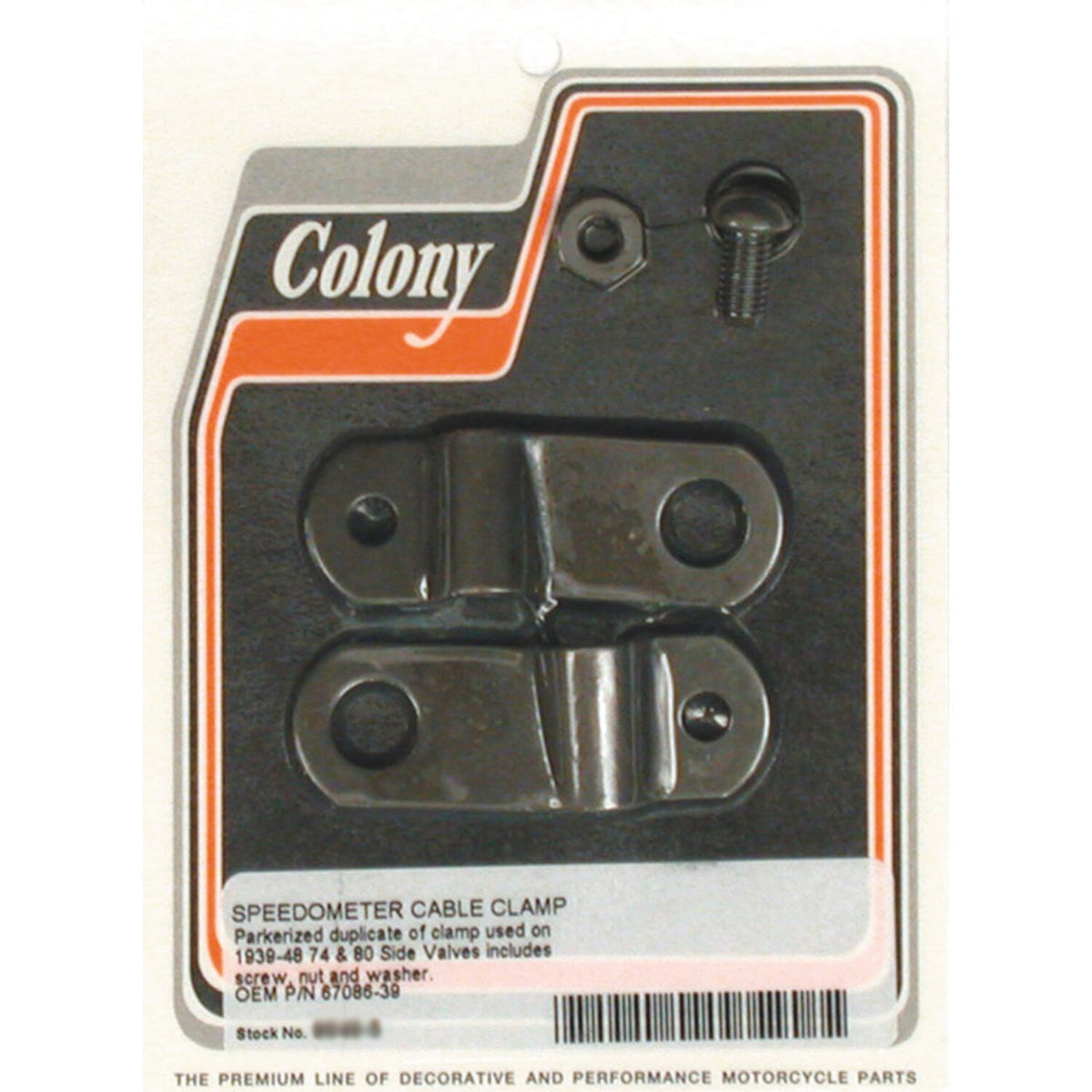 Colony, speedo cable clamp. Black parkerized