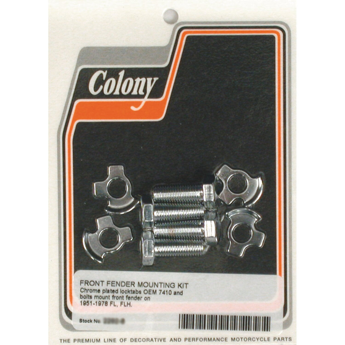 Colony, front fender mount kit. Chrome