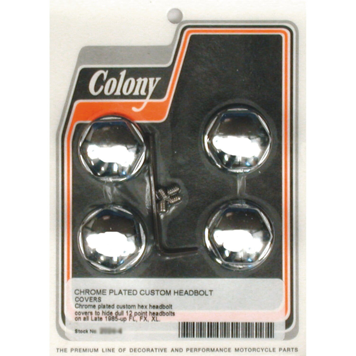 Colony, head bolt cover kit. Custom hex domed, chrome