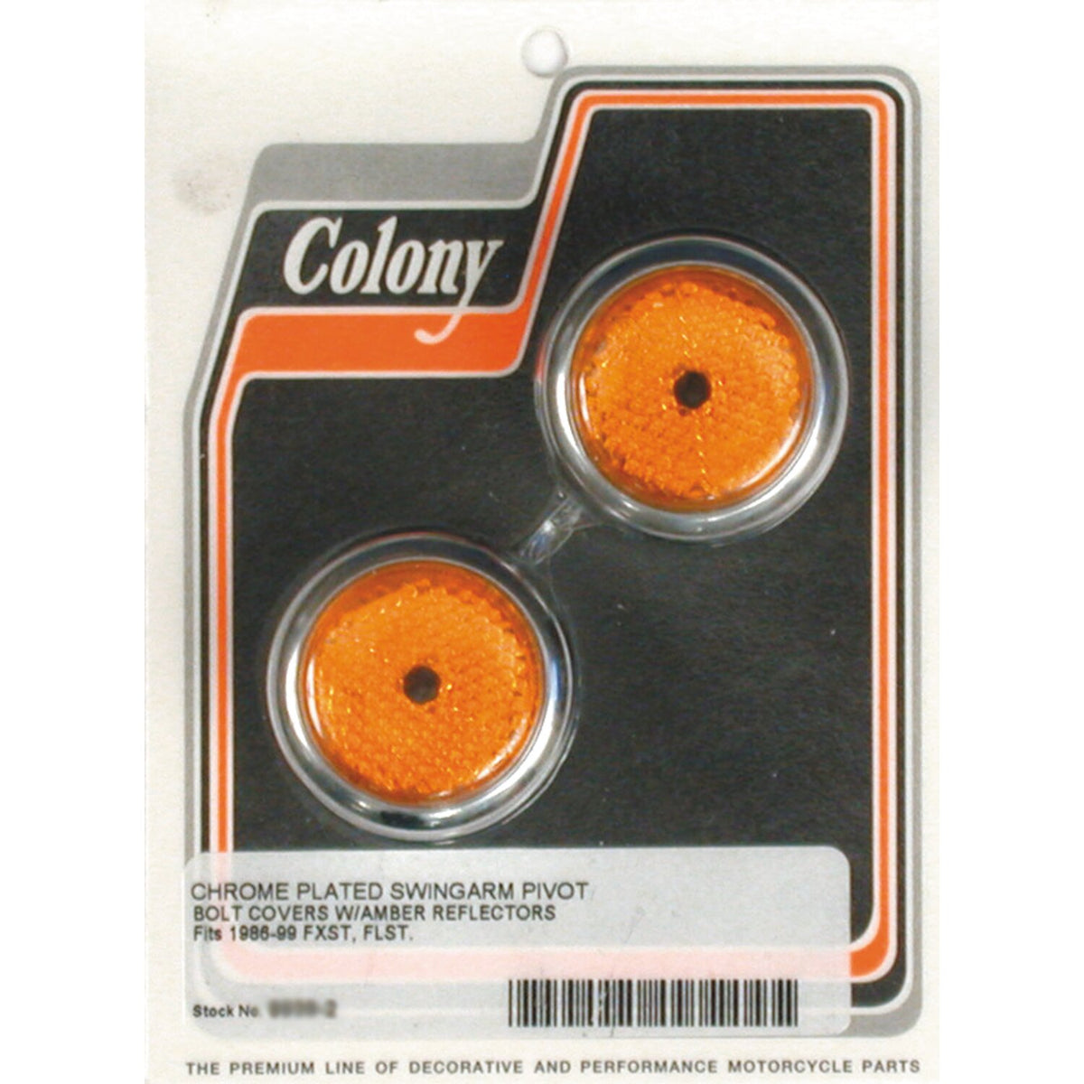 Colony, swingarm pivot bolt cover set. Amber reflector