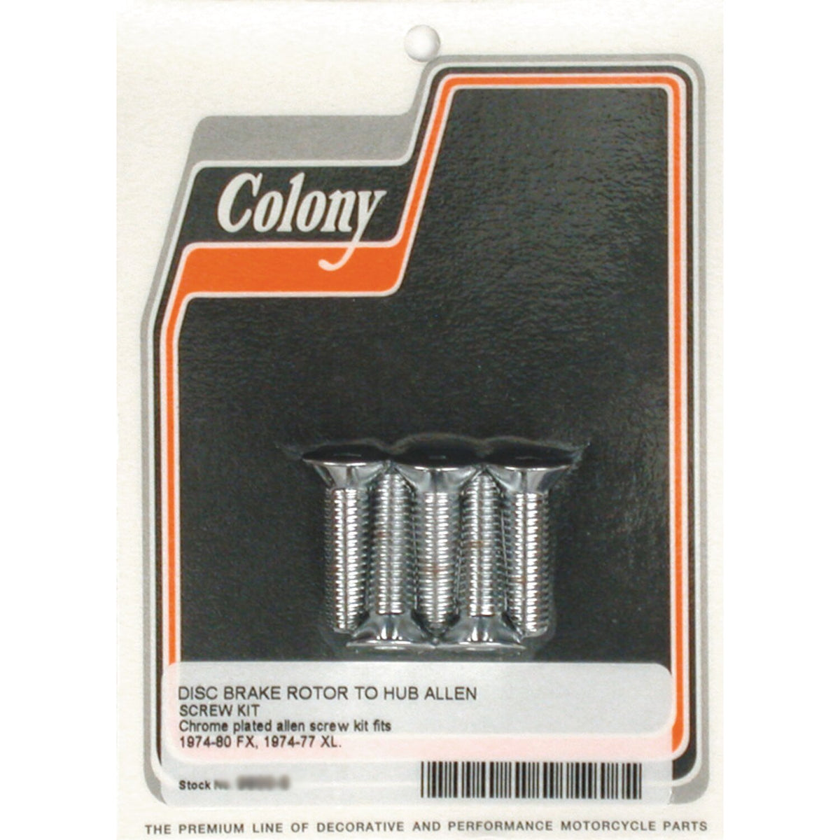 Colony, front brake rotor bolt kit. Chrome allen