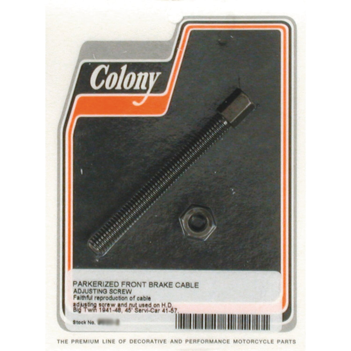 Colony, front brake cable adjuster. Black parkerized