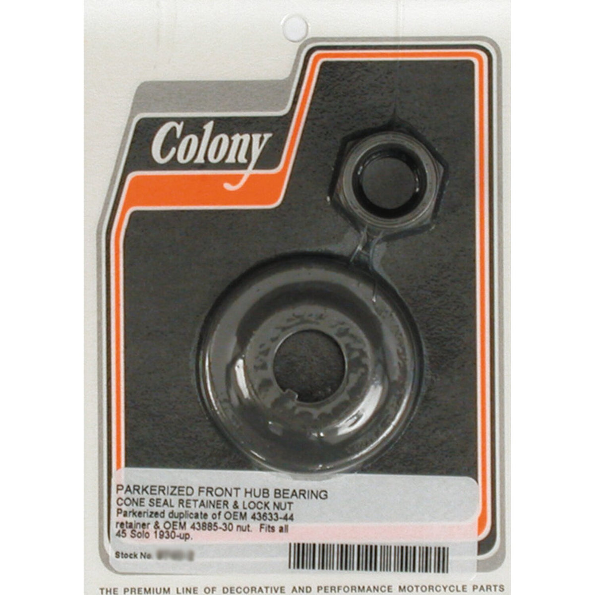 Colony, wheel bearing cone seal retainer & nut kit. Black