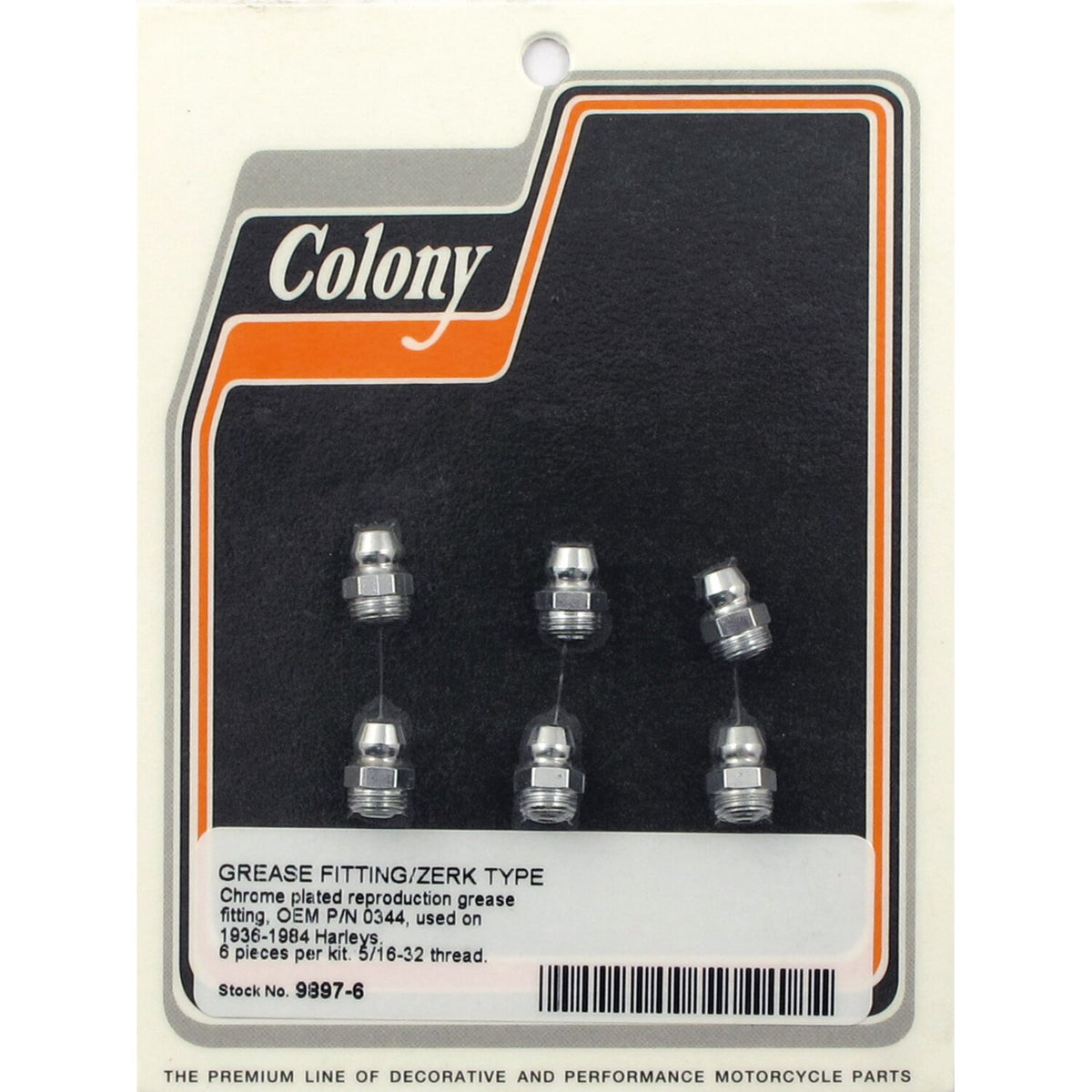 Colony, grease fitting. 5/16-32. Chrome