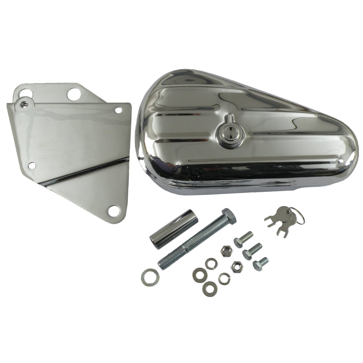 Softail ribbed tool box kit, left side. Chrome