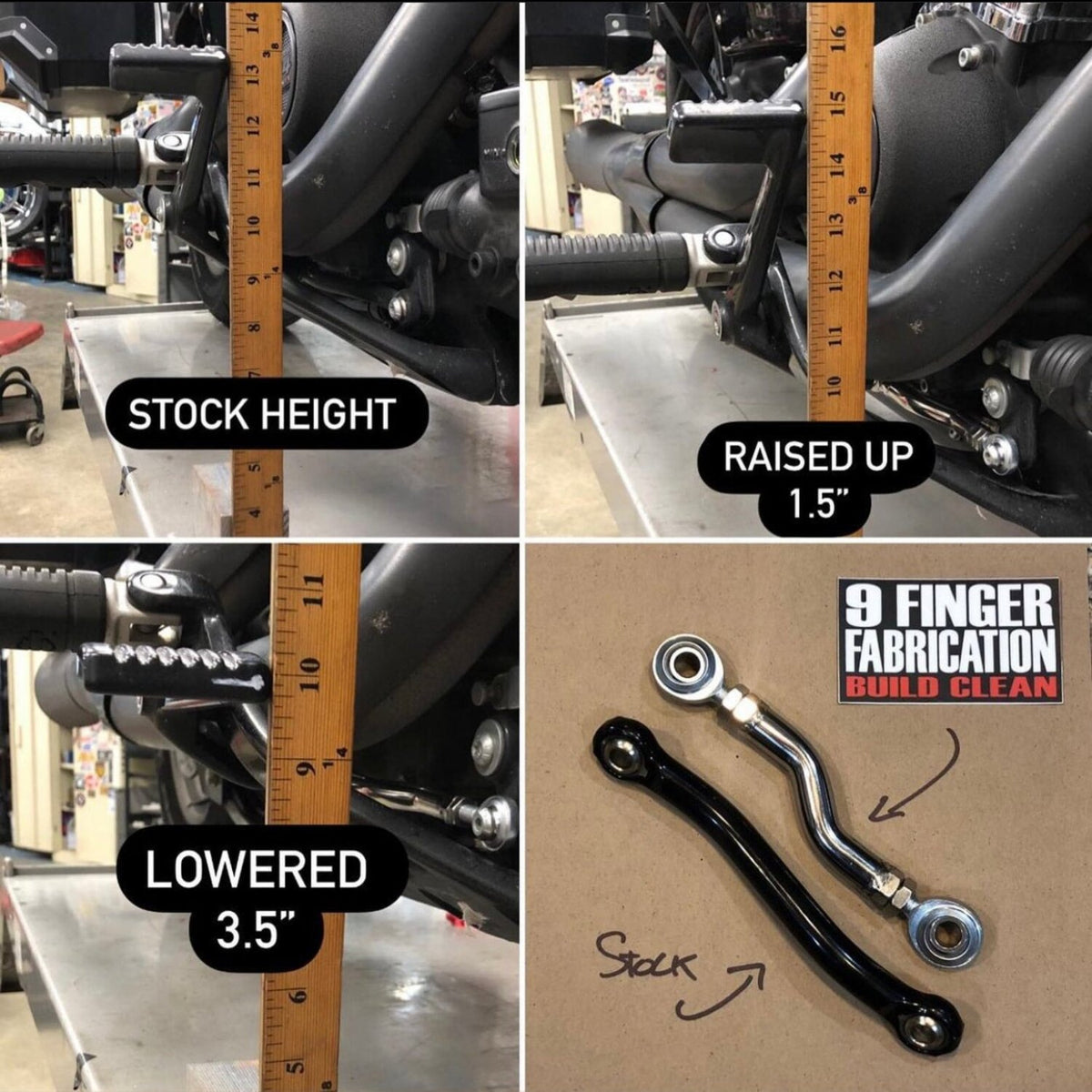 9Finger Fabrication, M8 mid-control brake linkage. Black