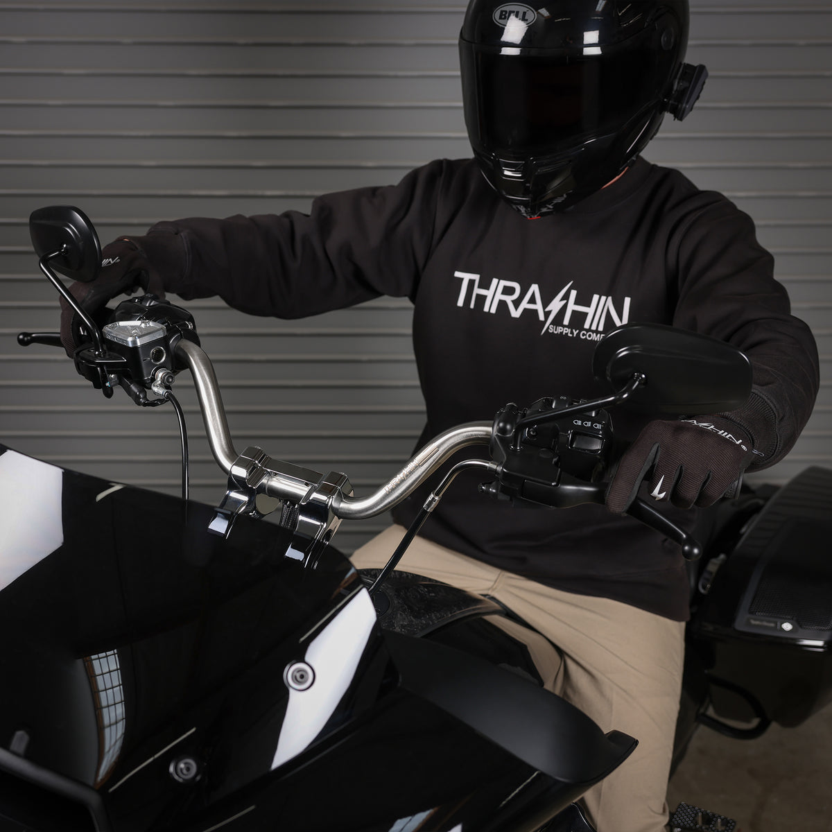Stainless high-bend handlebar installation view; other parts not included