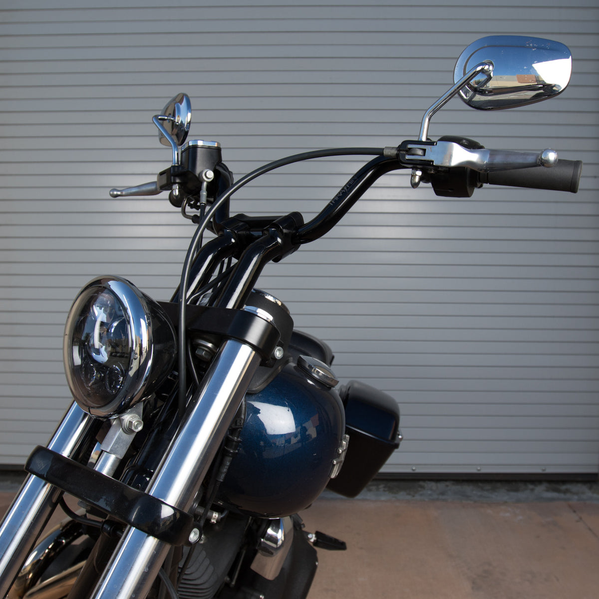Thrashin High Bend chrome handlebar installation view; other parts not included