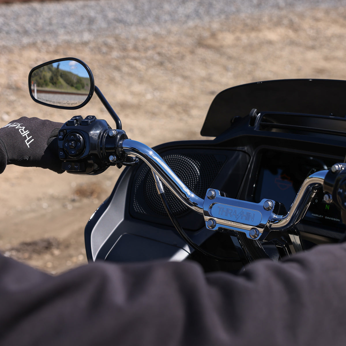 Chrome high-bend handlebar installation view; other parts not included