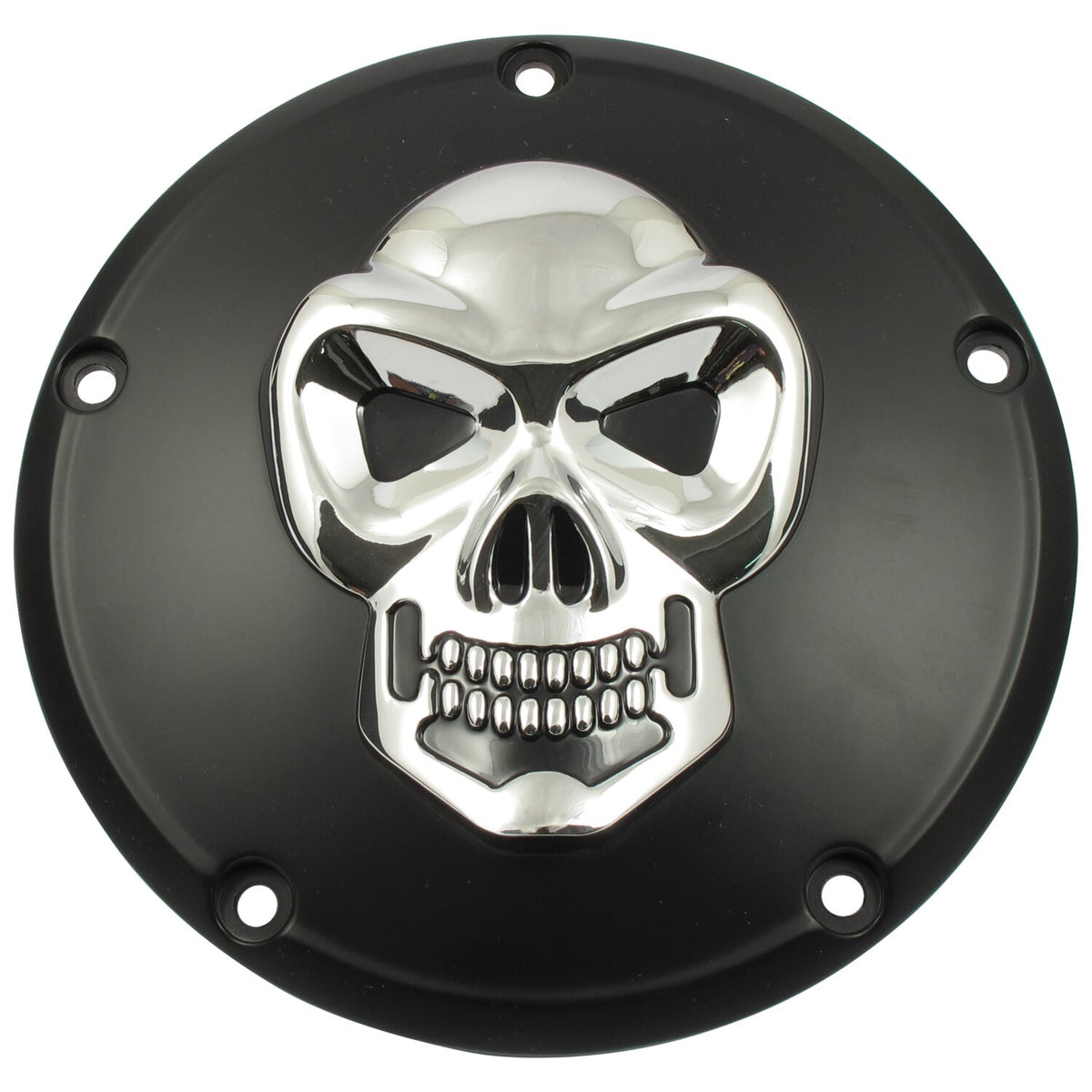 Skull derby cover 3-hole. Black & chrome