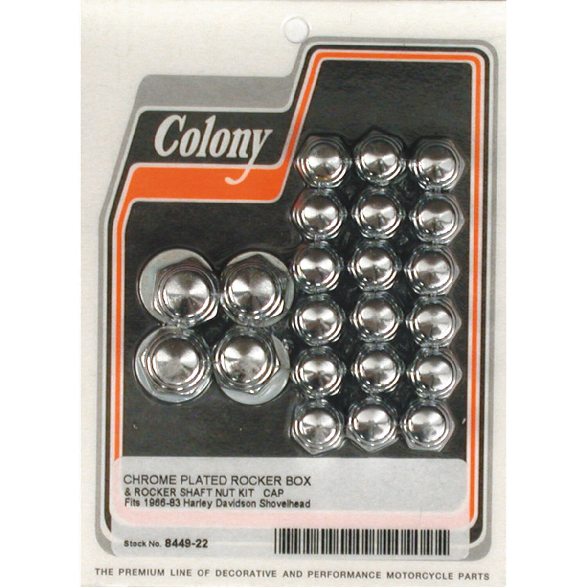 Colony, Shovel rocker box top nut kit. Chrome, Cap style